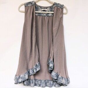 Easel Sleeveless Ruffle Trim Open Front Vest Top Size M Boho Floral Trim